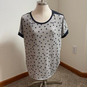Lucky Brand Stars Print Gray‎ Blue Cap Sleeve Pajama Top T-Shirt Women’s XL